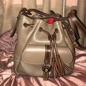 Leather drawstring hobo bag